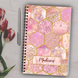 Elegante mädchenhafte Imitate Glitzer Rose geometr Notizblock