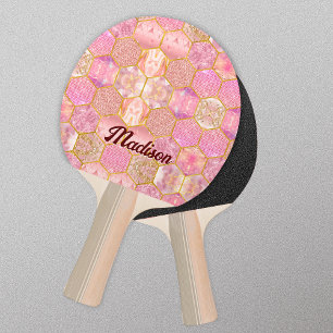 Elegante mädchenhafte Imitate Glitzer Rose geometr Tischtennis Schläger