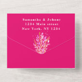 Elegante Magenta Fuchsia Hochzeit mit floraler Flo All In One Einladung (Rückseite)