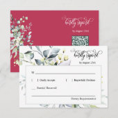 Elegante Magenta Green Blätter QR Code Response Ca RSVP Karte (Vorne/Hinten)