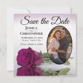 Elegante Magenta Pflaume Rose mit Oval Foto Hochze Save The Date (Vorderseite)