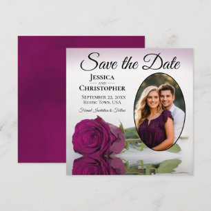 Elegante Magenta Pflaume Rose mit Oval Foto Hochze Save The Date