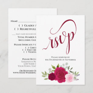 Elegante Magenta & Pink Boho Rose Bouquet Wedding RSVP Karte