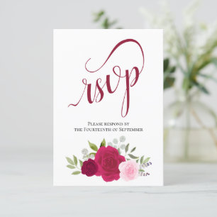 Elegante Magenta & Pink Boho Rose Bouquet Wedding RSVP Karte
