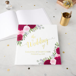 Elegante Magenta & Pink Boho Rose Hochzeit Gästebuch
