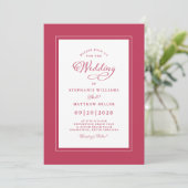 Elegante Magenta Red Modern Calligraphy Wedding Einladung (Stehend Vorderseite)