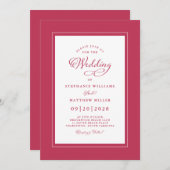 Elegante Magenta Red Modern Calligraphy Wedding Einladung (Vorne/Hinten)