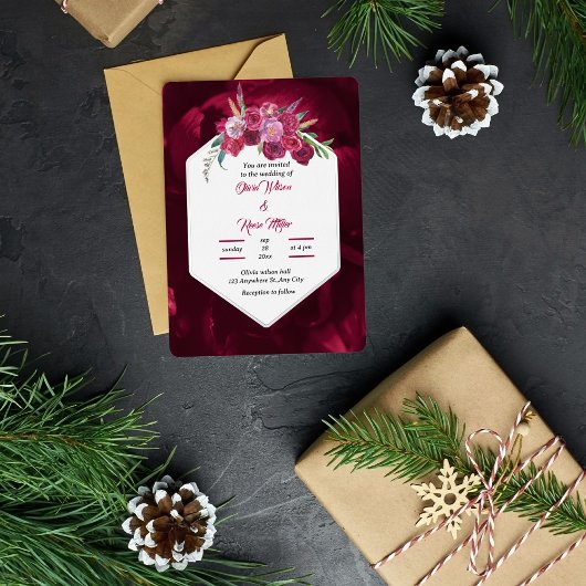 elegante magenta rosa blumenreiche Hochzeit Gold Folieneinladung