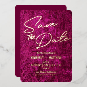 elegante Magenta Rosa Gold Save the Date Hochzeit Folieneinladung