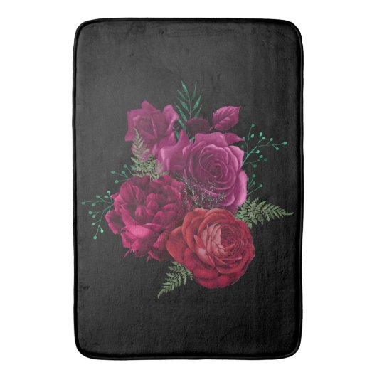 Elegante Magenta Rose Floral Bouquet Badematte (Vorderseite Vertikal)