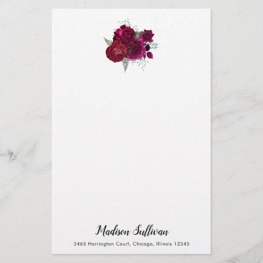 Elegante Magenta Rose Floral Bouquet Briefpapier (Vorderseite)