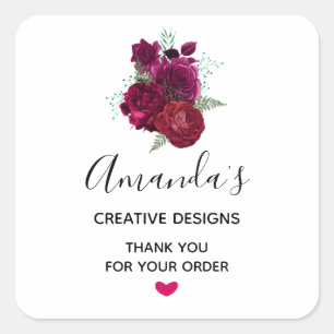 Elegante Magenta Rose Floral Bouquet Business Quadratischer Aufkleber