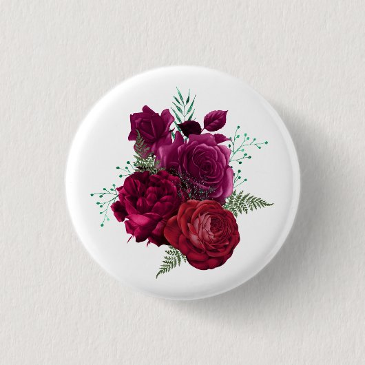 Elegante Magenta Rose Floral Bouquet Button (Vorderseite)