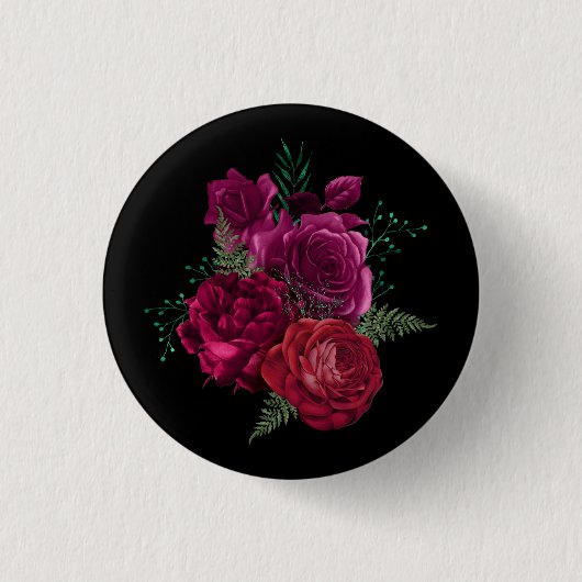 Elegante Magenta Rose Floral Bouquet Button (Vorderseite)