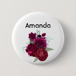 Elegante Magenta Rose Floral Bouquet Button
