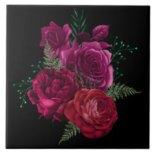 Elegante Magenta Rose Floral Bouquet Fliese