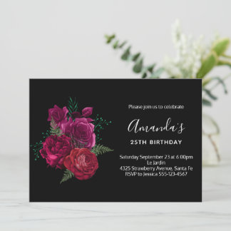 Elegante Magenta Rose Floral Bouquet Geburtstag Einladung
