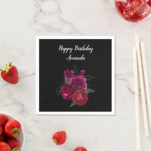Elegante Magenta Rose Floral Bouquet Geburtstag Serviette