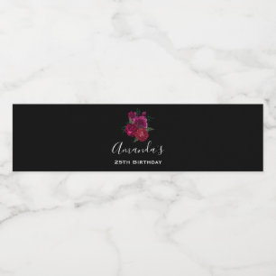 Elegante Magenta Rose Floral Bouquet Geburtstag Wasserflaschenetikett