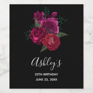 Elegante Magenta Rose Floral Bouquet Geburtstag Weinetikett