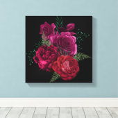 Elegante Magenta Rose Floral Bouquet Leinwanddruck (Insitu (Holzboden))