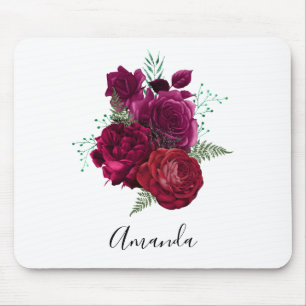 Elegante Magenta Rose Floral Bouquet Mousepad