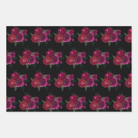 Elegante Magenta Rose Floral Bouquet Muster Geschenkpapier Set (Vorderseite)