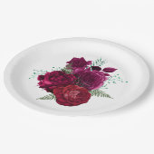 Elegante Magenta Rose Floral Bouquet Pappteller (Schrägansicht)
