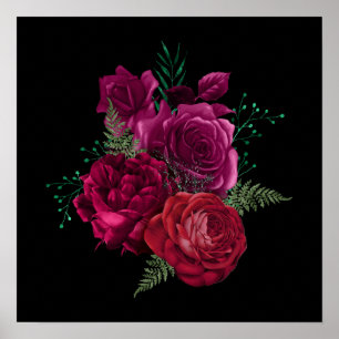 Elegante Magenta Rose Floral Bouquet Poster