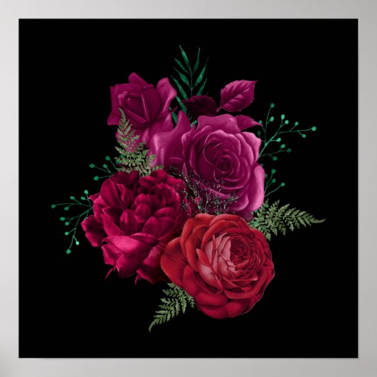 Elegante Magenta Rose Floral Bouquet Poster (Vorne)