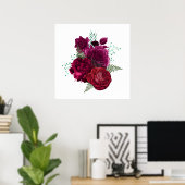 Elegante Magenta Rose Floral Bouquet Poster (Heimbüro)