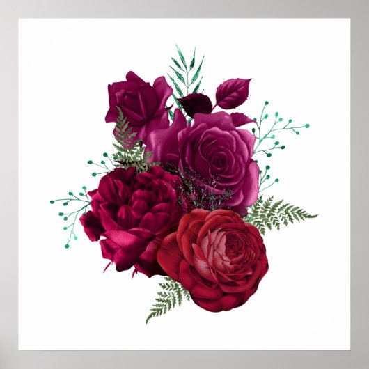 Elegante Magenta Rose Floral Bouquet Poster (Vorne)