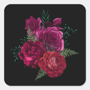 Elegante Magenta Rose Floral Bouquet Quadratischer Aufkleber