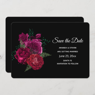 Elegante Magenta Rose Floral Bouquet Save The Date