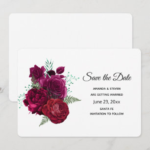 Elegante Magenta Rose Floral Bouquet Save The Date