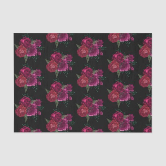 Elegante Magenta Rose Floral Bouquet Seidenpapier (Vorderseite)