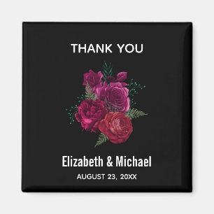 Elegante Magenta Rose Floral Bouquet Wedding Magnet