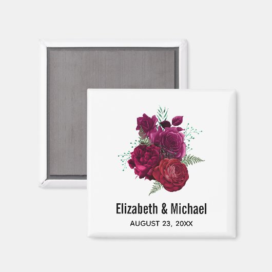 Elegante Magenta Rose Floral Bouquet Wedding Magnet (Vorderseite/Rückseite)