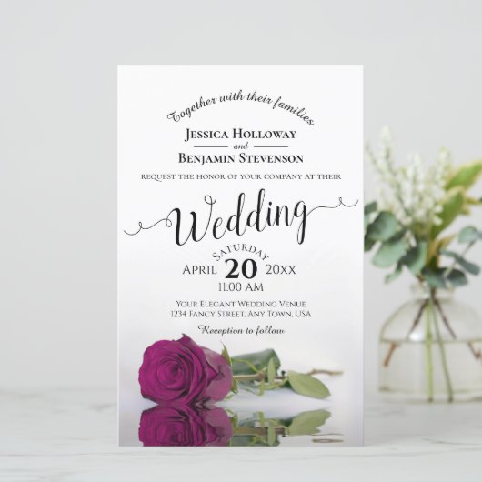Elegante Magenta Rose HAUSHALT Hochzeit Einladung (Stehend Vorderseite)