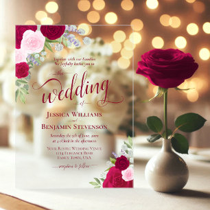 Elegante Magenta- und rosa Boho-Rosen Hochzeit Acryleinladungen