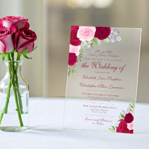 Elegante Magenta- und rosa Rosen formelle Hochzeit Acryleinladungen