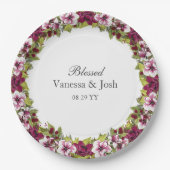 Elegante Magenta White Florals und Grüne Botanical Pappteller (Vorderseite)