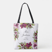 Elegante Magenta White Florals und Grüne Botanical Tasche (Rückseite)