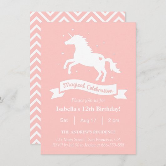 Elegante Magical Unicorn Girls Birthday Party Einladung (Vorne/Hinten)