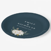 elegante magnolia blühende Hochzeit der Marine Pappteller (Schrägansicht)