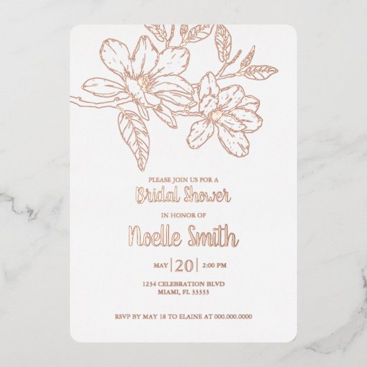 Elegante Magnolia-Blume, Brautparty Folieneinladung (Vorderseite)