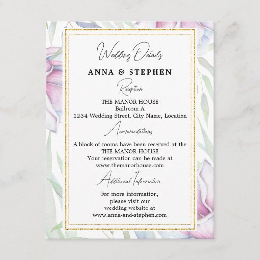 Elegante Magnolia Blumenzettel Begleitkarte (Vorderseite)