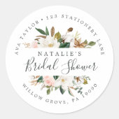 Elegante Magnolia Brautparty Rücksendeadresse Runder Aufkleber (Vorderseite)
