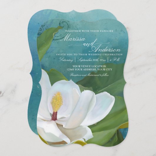 Elegante Magnolia Floral Moderne Rustikale Typogra Einladung (Vorne/Hinten)