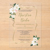 Elegante Magnolia Gold Spanische Nuestra Boda Acryleinladungen (Vorderseite)
